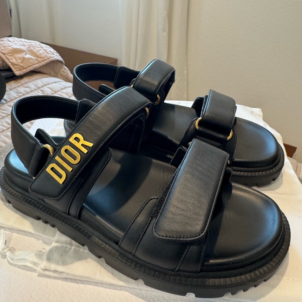 Authentic Dior Black Sandals Lambskin Dioract 10mm Sandals 36.5 - Picture 2 of 12